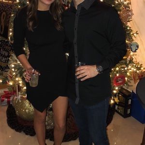 Black 3/4 sleeve envelope hem bodycon dress